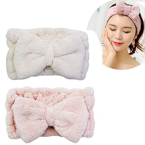 Chloven 2 Pack Microfiber Bowtie Headbands Facial Makeup Headband Cosmetic Bo...