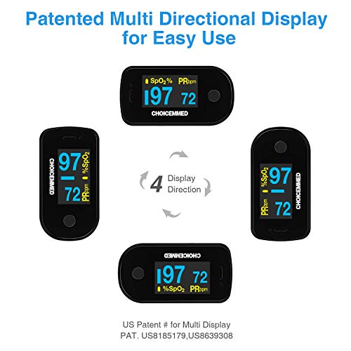 CHOICEMMED Black Dual Color OLED Finger Pulse Oximeter - Blood Oxygen Saturat...