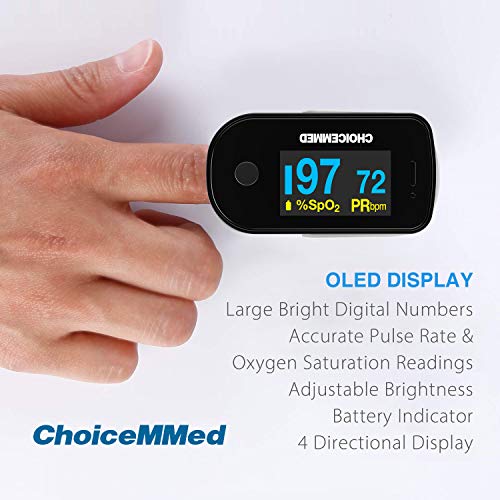 CHOICEMMED Black Dual Color OLED Finger Pulse Oximeter - Blood Oxygen Saturat...