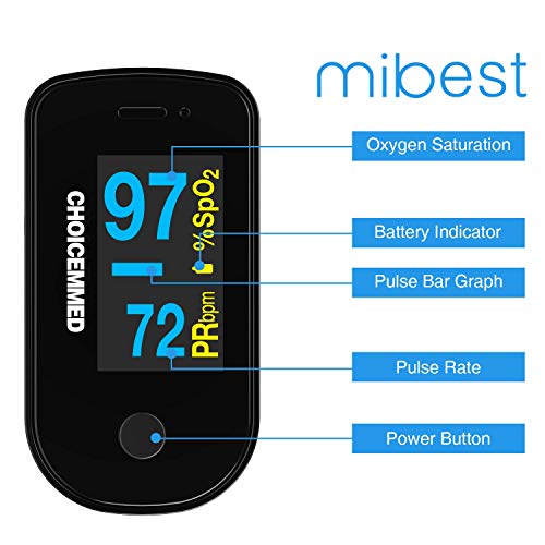 CHOICEMMED Black Dual Color OLED Finger Pulse Oximeter - Blood Oxygen Saturat...