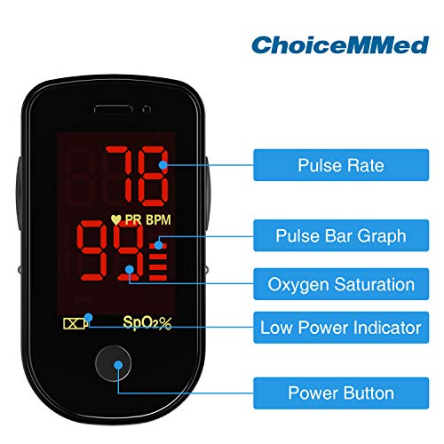 ChoiceMMed Black Finger Pulse Oximeter - Blood Oxygen Saturation Monitor Grea...