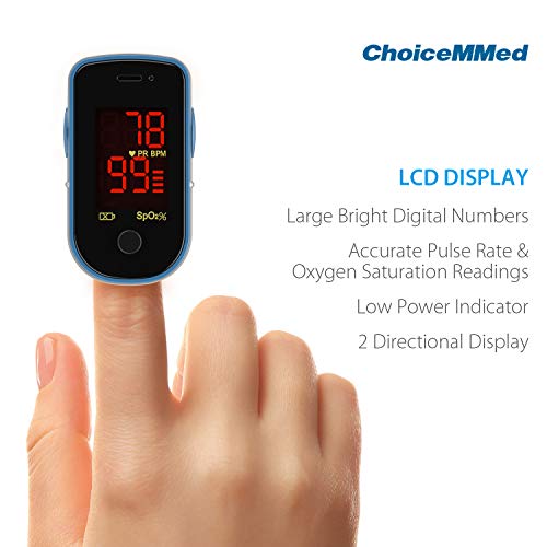CHOICEMMED Sky Blue Finger Pulse Oximeter - Blood Oxygen Saturation Monitor -...