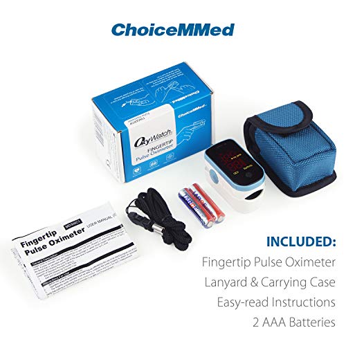 CHOICEMMED Sky Blue Finger Pulse Oximeter - Blood Oxygen Saturation Monitor -...
