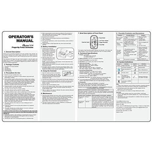 CHOICEMMED Sky Blue Finger Pulse Oximeter - Blood Oxygen Saturation Monitor -...