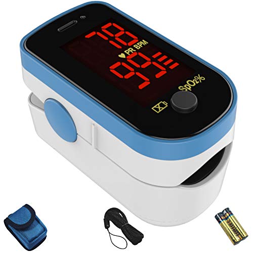 CHOICEMMED Sky Blue Finger Pulse Oximeter - Blood Oxygen Saturation Monitor -...