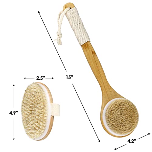 Dry Brush Bath Body Brush with Natural Bristle Shower Brush for Exfoliating S...