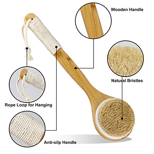 Dry Brush Bath Body Brush with Natural Bristle Shower Brush for Exfoliating S...