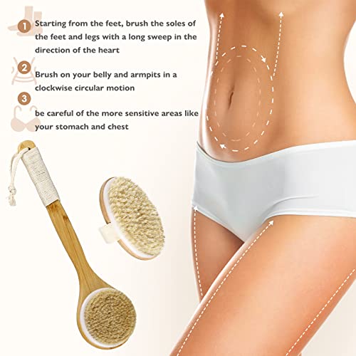 Dry Brush Bath Body Brush with Natural Bristle Shower Brush for Exfoliating S...