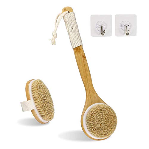Dry Brush Bath Body Brush with Natural Bristle Shower Brush for Exfoliating S...