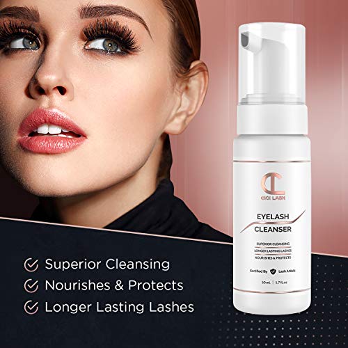 Lash Shampoo Foaming Cleanser & Brush (50ml) | Gentle Foam Wash For Eyelash E...