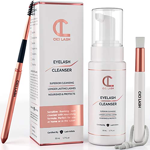 Lash Shampoo Foaming Cleanser & Brush (50ml) | Gentle Foam Wash For Eyelash E...