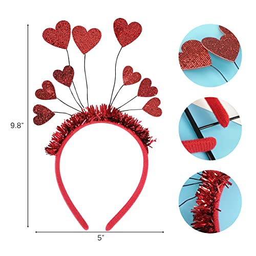 Cieovo 2 Pieces Glitter Valentines Day Heart Headbands Glitter Heart Headband...