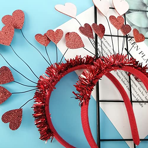 Cieovo 2 Pieces Glitter Valentines Day Heart Headbands Glitter Heart Headband...