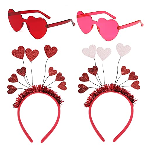 Cieovo 2 Pieces Glitter Valentines Day Heart Headbands Glitter Heart Headband...