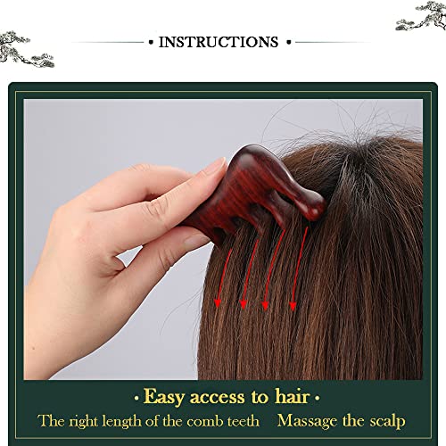 Wooden Massage Comb, Natural Red Sandalwood Wide Tooth Scraping Scalp Wood Ha...