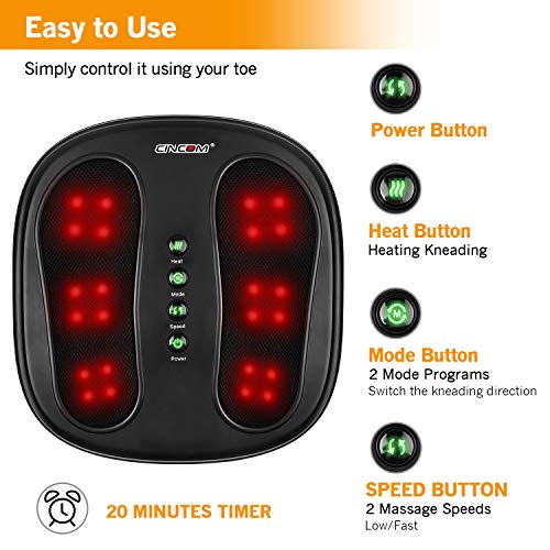 CINCOM Shiatsu Foot Massager with Heat, Deep Kneading Heated Foot Massager Ma...