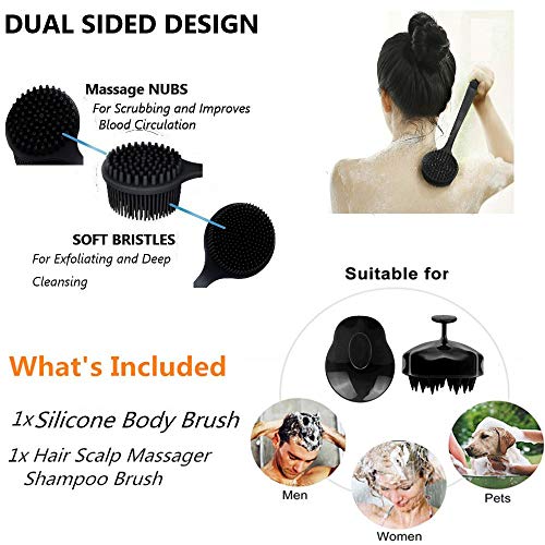 Silicone Shower Body Brush & Hair Scalp Massager Shampoo Brush, Long Handle B...