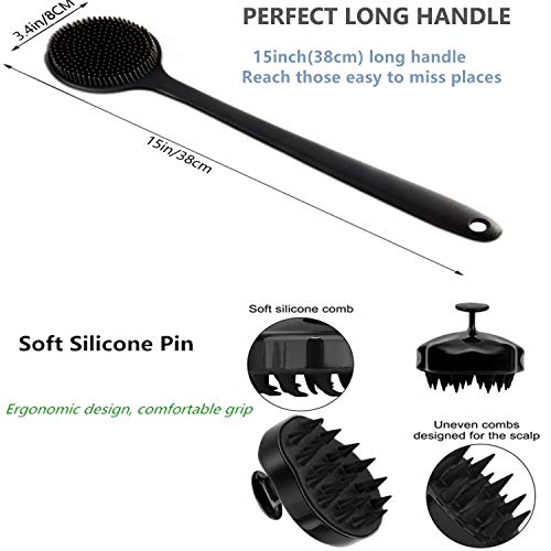 Silicone Shower Body Brush & Hair Scalp Massager Shampoo Brush, Long Handle B...