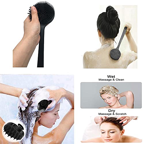 Silicone Shower Body Brush & Hair Scalp Massager Shampoo Brush, Long Handle B...