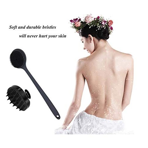 Silicone Shower Body Brush & Hair Scalp Massager Shampoo Brush, Long Handle B...