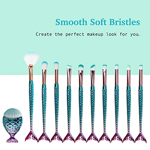 Mermaid Makeup Brushes Set with Bag Citicolor Chubby Fish Foundation Brush 11...