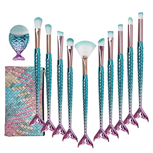 Mermaid Makeup Brushes Set with Bag Citicolor Chubby Fish Foundation Brush 11...