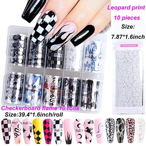 20 Sheets Nail Foil Nail Art Transfer Stickers Black Flame Heart Snake Leopar...