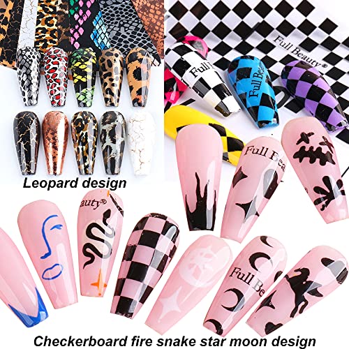 20 Sheets Nail Foil Nail Art Transfer Stickers Black Flame Heart Snake Leopar...