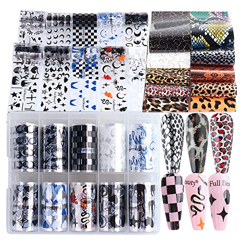 20 Sheets Nail Foil Nail Art Transfer Stickers Black Flame Heart Snake Leopar...