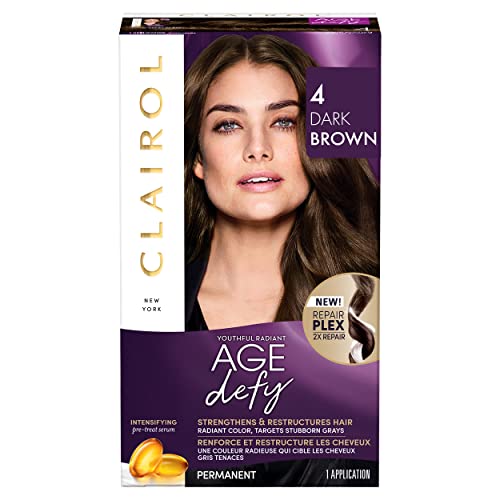 Clairol Age Defy Permanent Hair Dye, 4 Dark Brown Hair Color, 1 Count