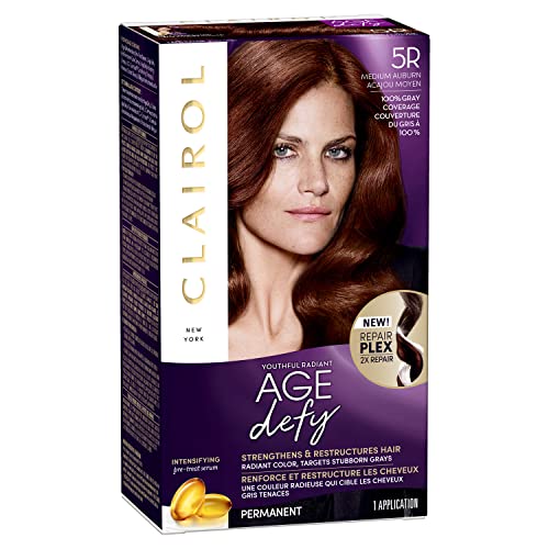 Clairol Age Defy Permanent Hair Dye, 5R Medium Auburn Hair Color, 1 Count