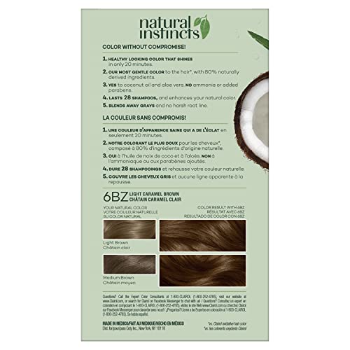 Clairol Natural Instincts Demi-Permanent Hair Dye, 6BZ Light Caramel Brown Ha...