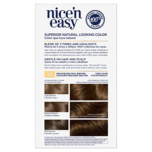 Clairol Nice'n Easy Liquid Permanent Hair Dye, 5N Medium Natural Brown Hair C...