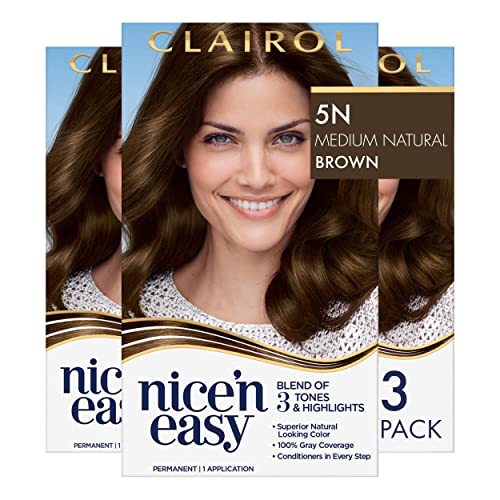 Clairol Nice'n Easy Liquid Permanent Hair Dye, 5N Medium Natural Brown Hair C...