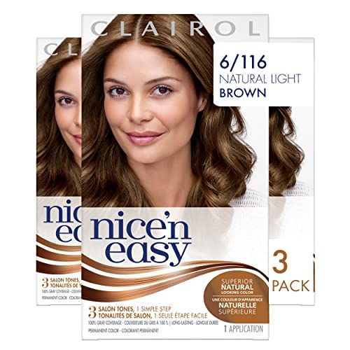 Clairol Nice'n Easy Liquid Permanent Hair Dye, 6 Light Brown Hair Color, 3 Count