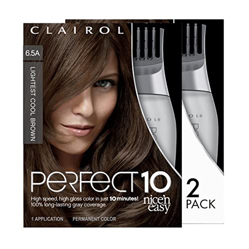 Clairol Nice'n Easy Perfect 10 Permanent Hair Dye, 6.5A Lightest Cool Brown H...