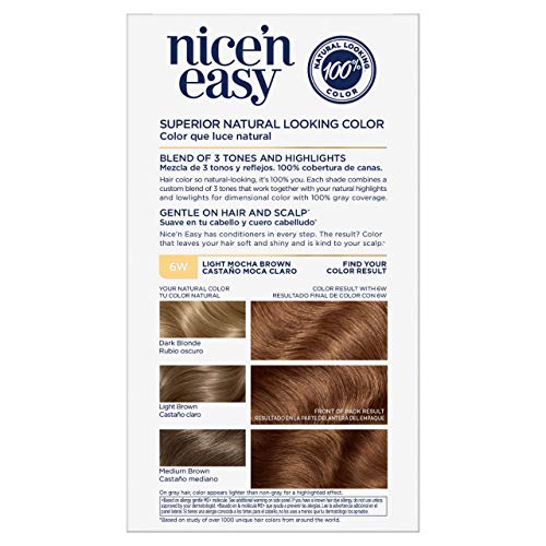 Clairol Nice'n Easy Permanent Hair Dye, 6W Light Mocha Brown Hair Color, 1 Count