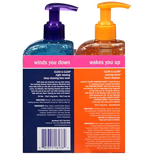 Clean & Clear 2-Pack Day and Night Face Cleanser Citrus Morning Burst Facial ...
