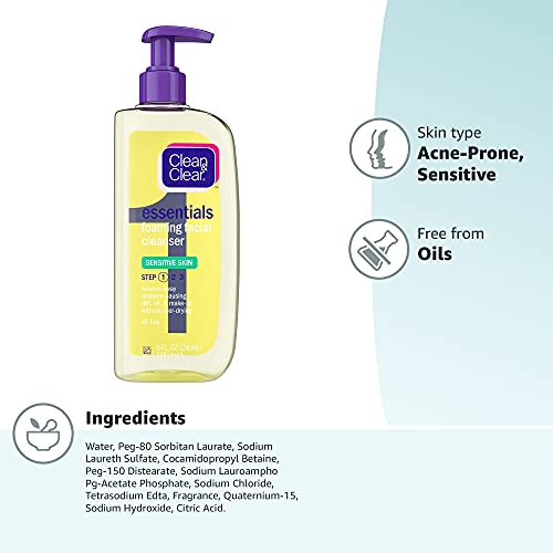 Clean & Clear Essentials Foaming Facial Cleanser for Sensitive Skin, Oil-Free...
