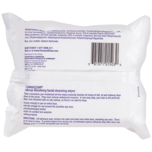 Clean & Clear Oil-Free Makeup Dissolving Facial Cleansing Wipes to Remove Dir...