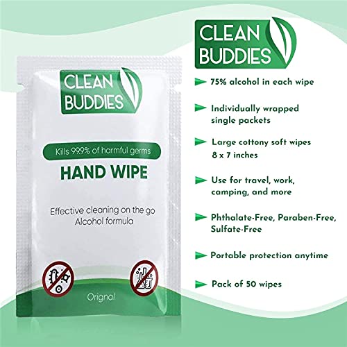 Clean Buddies Hand Sanitizing Wipes Individually Wrapped for Advanced Defense...