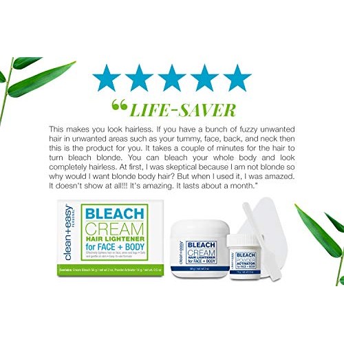 Clean + Easy Bleach Cream Hair Lightener, Lightens Facial and Body Hair, Safe...