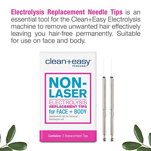 Clean + Easy Non-Laser Electrolysis Replacement Tips for Face & Body, Pack of 2