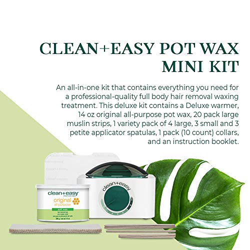 Clean + Easy Pot Wax Mini Kit With Deluxe Warmer, Original Formula Wax, Musli...