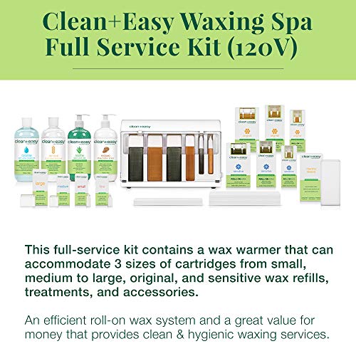 Clean + Easy Waxing Spa Full Service Kit, Roll On Warmer, Hair Removal Wax Ca...