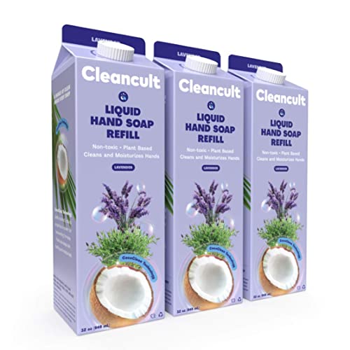 Cleancult Liquid Hand Soap Refill, Lavender, 32oz, 3 Pack - Coconut-Derived H...