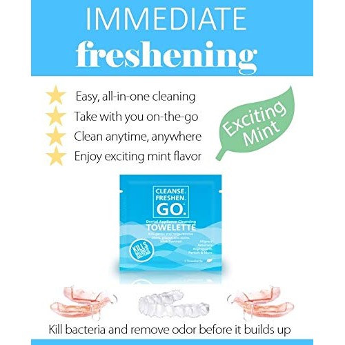 Cleanse.Freshen.Go. Anti-Bacterial Dental Appliance Cleansing Towelettes - Ex...
