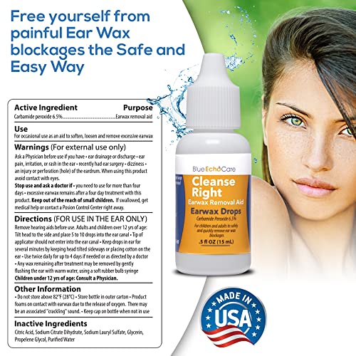 Cleanse Right - Ear Wax Removal Tool Kit, USA MADE .5oz Ear Drops, 3, USA MAD...