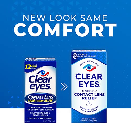 Clear Eyes Contact Lens Multi-Action Relief Eye Drops, Soothes & Moisturizes,...