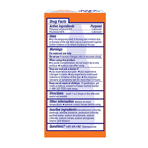 Clear Eyes Natural Tears Lubricant Eye Drops | Soothes and Moisturizes| 0.5 O...